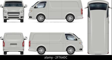 Maquette de véhicule Van Vector sur fond blanc pour la marque du véhicule et l'image de marque de l'entreprise. Tous les éléments des groupes sur des calques distincts pour faciliter l'édition. Illustration de Vecteur
