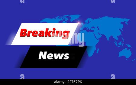 Voici une bannière d'alerte de dernière minute pour la télévision avec une carte du monde présentant l'Europe, l'Asie et l'Afrique. Banque D'Images