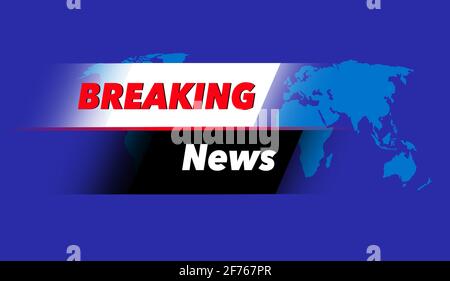 Voici une bannière d'alerte de dernière minute pour la télévision avec une carte du monde présentant l'Europe, l'Asie et l'Afrique. Banque D'Images
