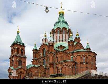 Vue de l'extérieur de la cathédrale orthodoxe Uspenski à Helsinki, Finlande Banque D'Images