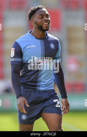 Rotherham, Royaume-Uni. 23 mars 2021. Fred Onyedinma #23 de Wycombe Wanderers pendant le match à Rotherham, Royaume-Uni le 3/23/2021. (Photo de Dean Williams/News Images/Sipa USA) crédit: SIPA USA/Alay Live News Banque D'Images