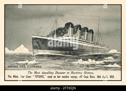 Carte postale Titanic faisant référence au désastre du naufrage du White Star Ocean Liner RMS Titanic 15 avril 1912 Banque D'Images