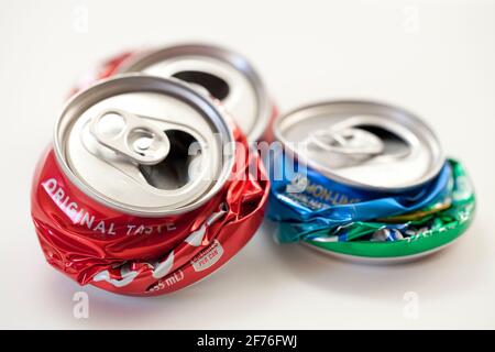 Canettes de soda en aluminium concassées pour recyclage - Etats-Unis Banque D'Images