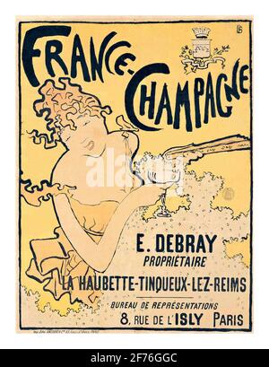 Vintage ‘France Champagne’ la Haubette-Tinqueux- le Reims affiche dans un style parisien flamboyant artiste Pierre Bonnard (1867–1947) affiche publicitaire pour Debray Champagne, 1891 Banque D'Images