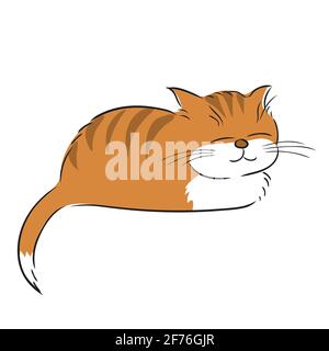 Dessin animé rayé gingembre chat dormant doux. Dessin main de contour. Illustration vectorielle isolée sur fond blanc Illustration de Vecteur