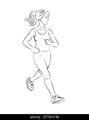 Une belle fille mince est en train de courir. Entraînement sportif. Illustration vectorielle. Isolé sur fond blanc Illustration de Vecteur