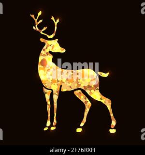 Silhouette de cerf à paillettes dorées. Figurine à l'intérieur en or brillant sur fond sombre. Icône Noël, carte de vœux. SPE 10 Illustration de Vecteur