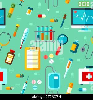 Modèle sans couture avec équipement médical. Collection Santé et médecine. Texture de l'illustration du vecteur de couleur. Illustration de Vecteur