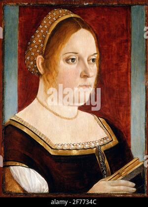 Portrait d'une Dame avec un livre du peintre italien Vittore Carpaccio (c. 1465-1525/1526), huile sur panneau, ch. 1495 Banque D'Images
