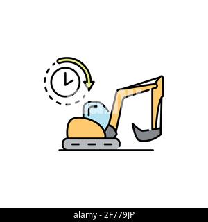 Icône de ligne couleur de location de pelle hydraulique. Pictogramme pour page Web, application mobile, Promo. Élément de conception UI UX GUI. Contour modifiable. Illustration de Vecteur