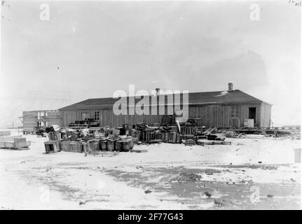 Sveagry. Nouveau stockage avec des bodes de viande en construction. Banque D'Images