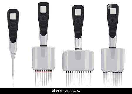 Illustration sur le thème grand kit différentes pipettes médicales, compte-gouttes pour laboratoire. Compte-gouttes à motif composé de nombreuses pipettes médicales de laboratoire à l'arrière Illustration de Vecteur