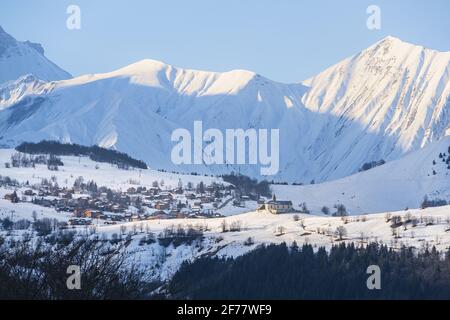 France, Savoie, vallée de la Maurienne, station de ski d'Albiez-le-Vieux Banque D'Images