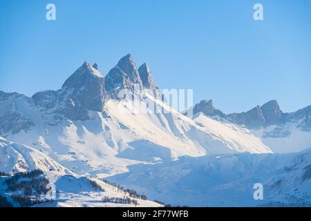 France, Savoie, vallée de la Maurienne, aiguilles d'Arves vues d'Albiez-le-Jeune Banque D'Images