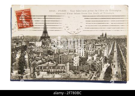 France, Paris (75), quartier Grenelle, ancienne carte postale (1924) avec la Tour Eiffel Banque D'Images