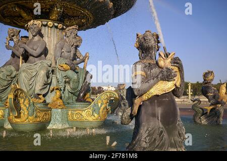 France, Paris, région classée au patrimoine mondial de l'UNESCO, place de la Concorde, Fontain des Mers de Jacques Hittorff Banque D'Images