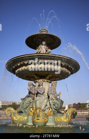 France, Paris, région classée au patrimoine mondial de l'UNESCO, place de la Concorde, Fontain des Mers de Jacques Hittorff Banque D'Images