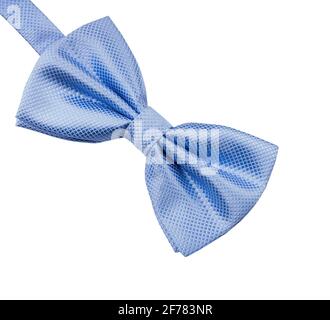 Noeud papillon bleu isolé sur fond blanc. Accessoire pour hommes pour la cérémonie de mariage Banque D'Images