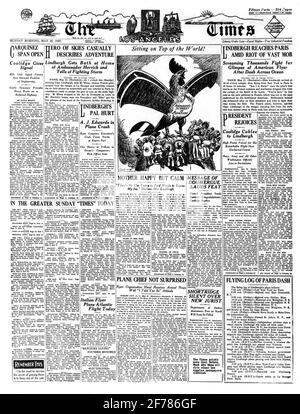 ANNÉES 1920 LE JOURNAL DU LOS ANGELES TIMES MAI 22 1927 TITRE LINDBERGH ATTEINT PARIS AU MILIEU D'UNE ÉMEUTE DE VASTES MOB CA USA - ASP H1078 ASP001 HARS CHARLES LINDBERGH LINDBERGH À L'ANCIENNE Banque D'Images