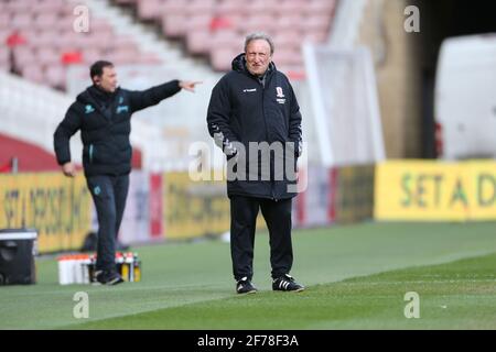 MIDDLESBROUGH, ANGLETERRE. 5 AVRIL Neil Warnock, directeur de Middesbrough, lors du match de championnat Sky Bet entre Middlesbrough et Watford au stade Riverside, à Middlesbrough, le lundi 5 avril 2021. (Credit: Mark Fletcher | MI News) Credit: MI News & Sport /Alay Live News Banque D'Images