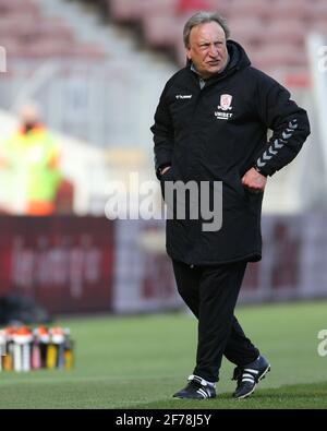 MIDDLESBROUGH, ANGLETERRE. 5 AVRIL Neil Warnock, directeur de Middesbrough, lors du match de championnat Sky Bet entre Middlesbrough et Watford au stade Riverside, à Middlesbrough, le lundi 5 avril 2021. (Credit: Mark Fletcher | MI News) Credit: MI News & Sport /Alay Live News Banque D'Images