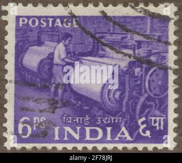 Timbre de la cession de la philatéliste de Gösta Bodman, commencé en 1950.le timbre de l'Inde, 1955. Déplacement de la machine sur les routes d'essai. Banque D'Images
