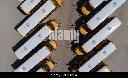 vue sur une rangée de bus scolaires Banque D'Images