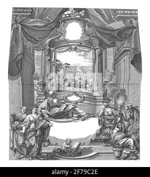 Le cardinal Portocarrero et la bataille de Malplaquet, gravure ancienne. Banque D'Images