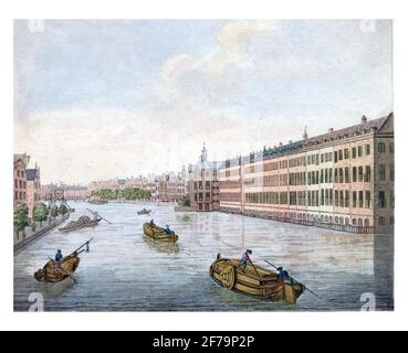 Vue sur le Binnen-Amstel, gravure ancienne. Banque D'Images