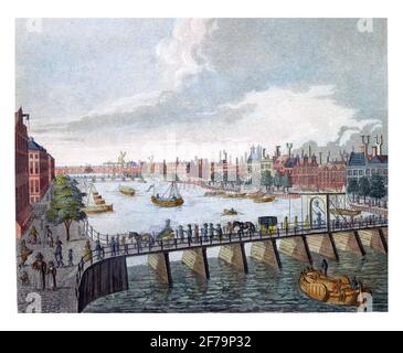 Vue sur le Binnen-Amstel, gravure ancienne. Banque D'Images