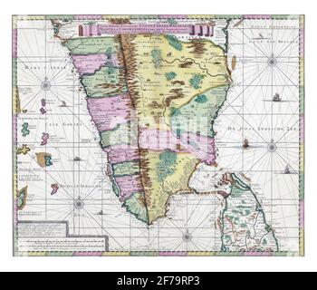 Carte de l'Inde du Sud, gravure ancienne. Banque D'Images