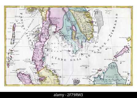 Carte du Royaume de Siam, gravure ancienne. Banque D'Images