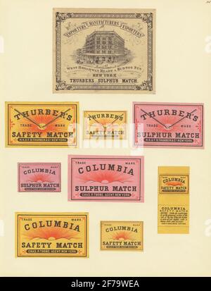 Marques de boîte de correspondance, du musée suédois de l'industrie et du commerce. (Thurber's). Banque D'Images