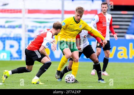 ROTTERDAM, PAYS-BAS - AVRIL 4 : Mark Diemers de Feyenoord Rotterdam, Zian Flemming de Fortuna Sittard, Leroy Fer de Feyenoord Rotterdam pendant l'est Banque D'Images