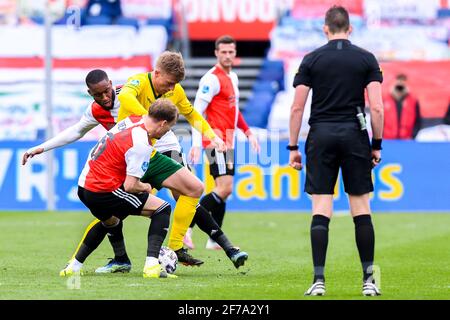 ROTTERDAM, PAYS-BAS - AVRIL 4 : Mark Diemers de Feyenoord Rotterdam, Zian Flemming de Fortuna Sittard, Leroy Fer de Feyenoord Rotterdam pendant l'est Banque D'Images