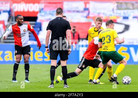 ROTTERDAM, PAYS-BAS - AVRIL 4 : Zian Flemming de Fortuna Sittard, Mark Diemers de Feyenoord Rotterdam, Ben Rienstra de Fortuna Sittard pendant l'ER Banque D'Images