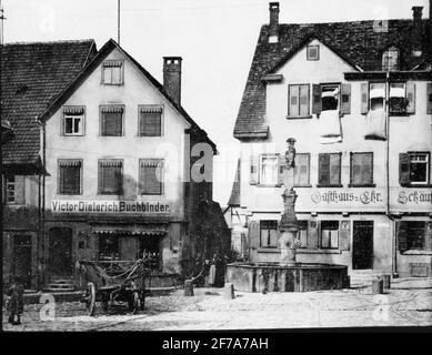 Icône SkiopT avec motifs de fontaine en carré pour reliure à besigheim. L'image a été stockée dans un carton étiqueté: Le voyage 1907. Besigh 8 29 Banque D'Images
