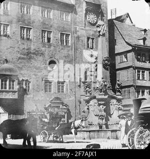 Icône SkiopT avec motifs de fontaine à Wurtzburg.l'image a été stockée en carton étiqueté: Würtzburg 1901. 1. Banque D'Images