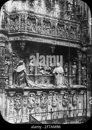 Icône SkiopT avec motifs de Cathédrale notre-Dame de Rouen. L'image a été stockée en carton étiqueté: Le voyage 1908. Rouen 7. V. texte sur l'image: 'Cathédrale. Tombe. Des Cardin. D'Ombeise. Banque D'Images