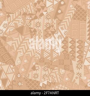 Motif patchwork irrégulier dessiné à la main avec des motifs africains Illustration de Vecteur