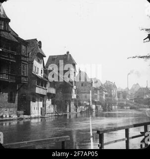 Icône de Skiopty avec motifs de Nuremberg, maison sur la rivière Pegnitz.l'image a été stockée en carton étiqueté: Nuremberg. IV. Banque D'Images