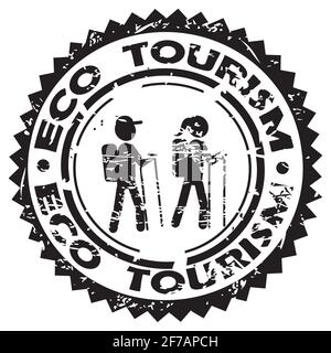 Eco tourisme touristes avec timbres en caoutchouc Illustration de Vecteur