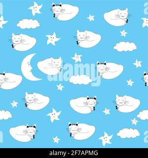 Caricature chats dormir seamless background pour les enfants Illustration de Vecteur