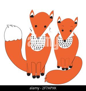 Joli couple de renards en style simple doodle Illustration de Vecteur