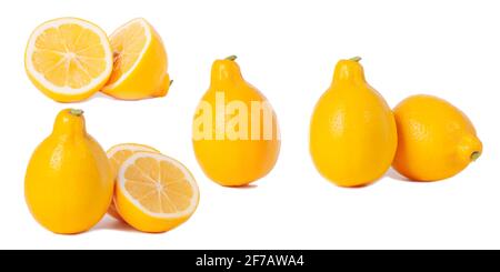 Citron jaune mûr, juteux, sur fond blanc Banque D'Images