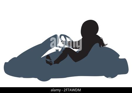 Silhouette isolée d'un go kart girl racer sur fond blanc Illustration de Vecteur