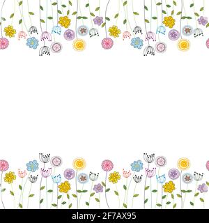 Bordure fleurie amusante sans couture avec fleurs de couleur coolée Illustration de Vecteur