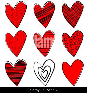 Ensemble de coeurs doodle Illustration de Vecteur