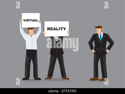 Illustration de concept d'un personnel d'entreprise montrant au patron la direction future de l'entreprise avec la réalité virtuelle sur des cartes de tableau blanc. Dépeignent un con Illustration de Vecteur