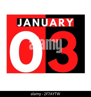 Janvier 3 . Icône de calendrier quotidien plat .date, jour, mois .calendrier pour le mois de janvier Banque D'Images